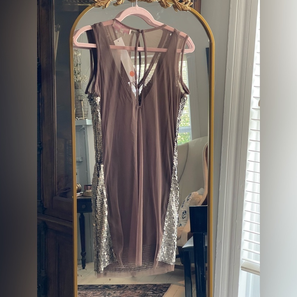 Monique Leshman Lolita Mesh Sequin Brown Jersey Dress NWT Luxury Y2K Deadstock - Picture 8 of 15